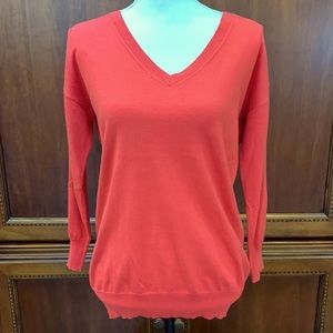 Banana Republic tomato red silk blend v-neck long sleeved sweater